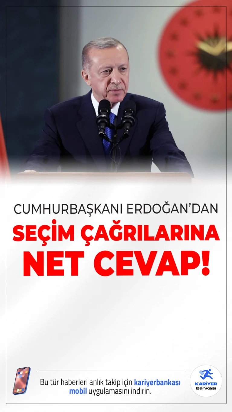 Cumhurbaşkanı Erdoğan'dan Erken Seçim Çağrılarına Net Cevap!Cumhurbaşkanı Erdoğan, anayasa ve Seçim Kanunu’nda herhangi bir değişiklik yapılmadığını vurgulayarak seçimlerin zamanında, yani 2028 yılında yapılacağını net bir dille ifade etti.