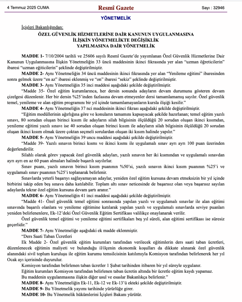 Özel Güvenlik Görevlisi yönetmelik