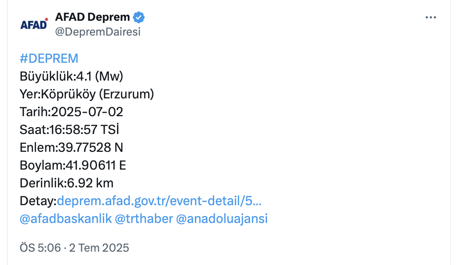 Erzurum deprem