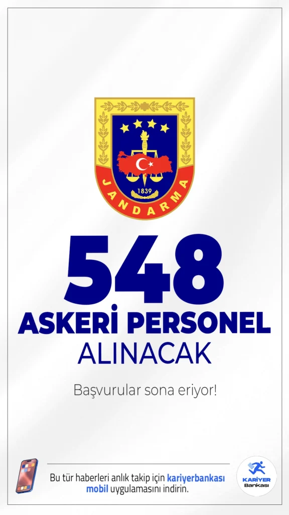 Jandarma 548 Askeri Personel Alımı Başvurusu Sona Eriyor!Jandarma Genel Komutanlığı tarafından yürütülen 2025 yılı astsubay ve subay öğrenci temin başvuruları sona ermek üzere. Jandarma Astsubay Meslek Yüksekokulu (JAMYO) ve Jandarma Sahil Güvenlik Akademisi Güvenlik Bilimleri Fakültesi için toplamda 548 öğrenci alımı yapılacak. Bu kapsamda JAMYO için 283 erkek ve 40 kadın öğrenci, Güvenlik Bilimleri Fakültesi için ise 225 erkek öğrenci temin edilecek.