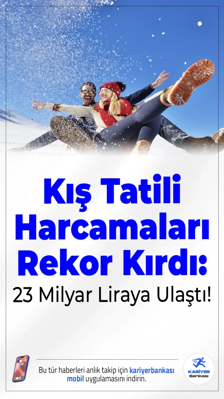 Kış Tatili Harcamaları Rekor Kırdı: 23 Milyar Liraya Ulaştı!Yerli turistlerin kış tatiline ilgisi her geçen yıl artıyor. 2025’in ilk çeyreğinde kış dönemi seyahat harcamaları yaklaşık 4 kat artarak 23 milyar liraya yükseldi.