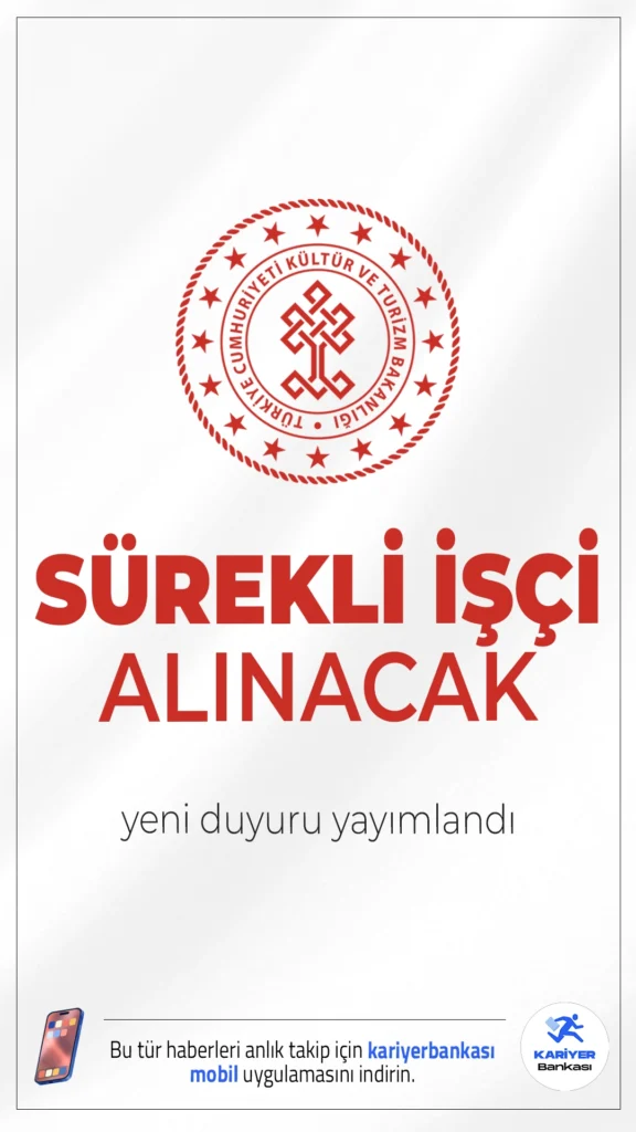 Kültür Bakanlığı Kapadokya Alan Başkanlığı 20 Sürekli İşçi Alımı Yapacak.Resmi Gazete'de yayımlanan duyuruya göre, Kültür ve Turizm Bakanlığı'na bağlı Kapadokya Alan Başkanlığı, sürekli işçi alımı gerçekleştirecek. Alımlar KPSS puanına göre ve KPSS’siz olmak üzere iki usulle yapılacak.Başvuru yapacak adayların şartları dikkatle incelemesi gerekmektedir.