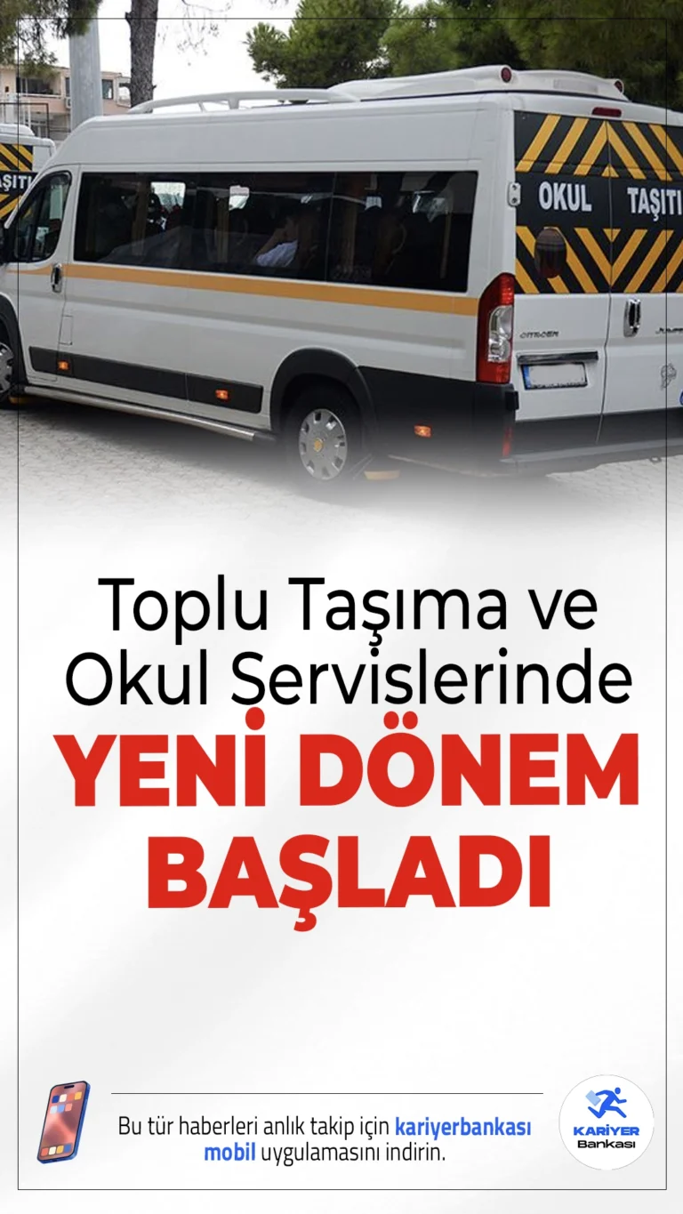 Toplu Taşıma ve Okul Servislerinde Güvenlikte Yeni Dönem Başladı.Bugünden itibaren toplu taşıma araçları ve okul servislerinde kamera, takip cihazı ve acil durum butonu zorunlu hale geldi; bu sistemler 112 Acil Çağrı Merkezi ile entegre çalışacak.