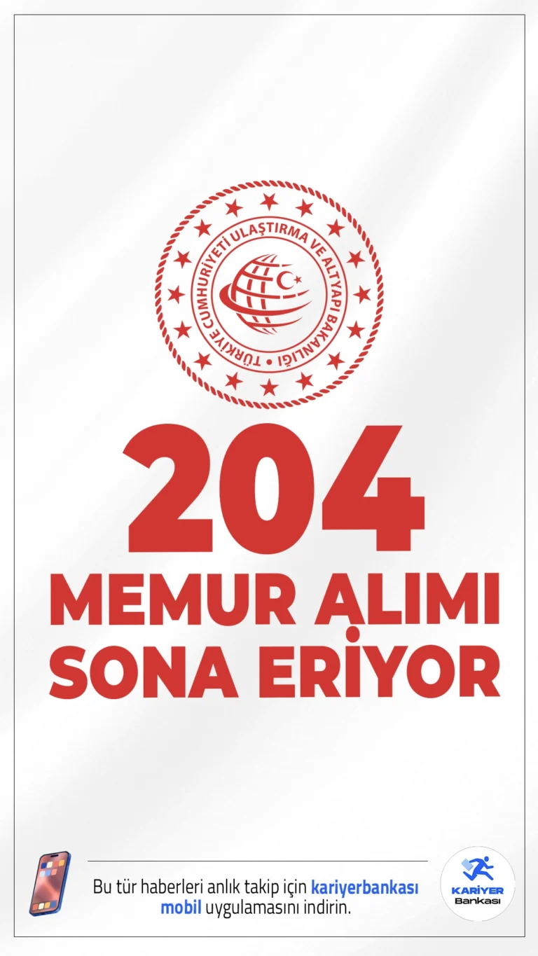 Ulaştırma ve Altyapı Bakanlığı 204 Memur Alımı Sona Eriyor. KPSS 2025/1 tercihleri ile Ulaştırma ve Altyapı Bakanlığına, ortaöğretim, ön lisans ve lisans mezunlarından destek personeli, tekniker, veri hazırlama ve kontrol işletmeni, büro personeli, koruma ve güvenlik görevlisi, mühendis, mimar, avukat ve denizcilik sörvey mühendisi ünvanlarında memur alımı için başvurularında sona gelindi. Başvurular bugün(17 Temmuz) sona erecek. Tercih yapacak adayların genel ve özel şartları sağlaması gerekmektedir.