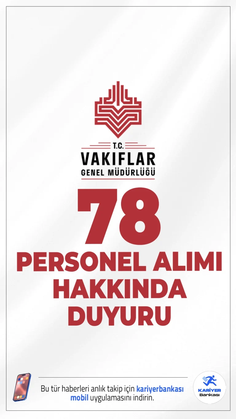 Vakıflar Genel Müdürlüğü (VGM) 78 Personel Alımı Sonuçları Açıklandı. Vakıflar Genel Müdürlüğü sayfasından yayımlanan duyuruya göre, Genel Müdürlük merkez ve taşra teşkilatına bağlı birimlerde istihdam edilmek üzere mühendis, mimar, müze araştırmacısı, sosyal çalışmacı, büro personeli, temizlik görevlisi, şoför ve aşçı alımı kapsamında sınav sonuçlarının açıklandığı aktarıldı.