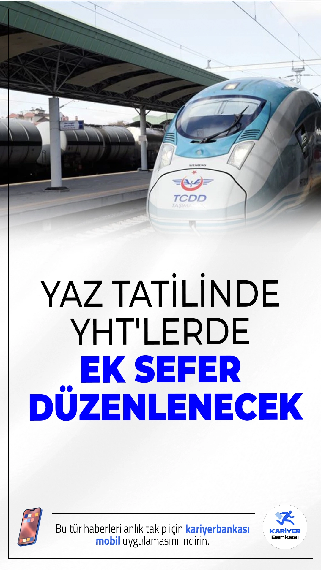 Yaz Tatilinde YHT'lerde Ek Sefer Müjdesi!Ankara-Eskişehir ve Ankara-Sivas hatlarına yaz boyunca ek YHT seferleri geliyor; vatandaşlara hızlı ve konforlu ulaşım sağlanacak.