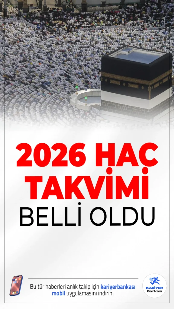 2026 Hac Takvimi Belli Oldu.2026 yılında hac ibadetini yerine getirmek isteyen vatandaşlar için başvuru süreci netleşti. Ön kayıtlar 11 Ağustos’ta başlayacak ve 5 Eylül 2025’e kadar devam edecek. İlk kez kayıt yaptıracaklar 950 TL ön kayıt ücreti yatıracak.