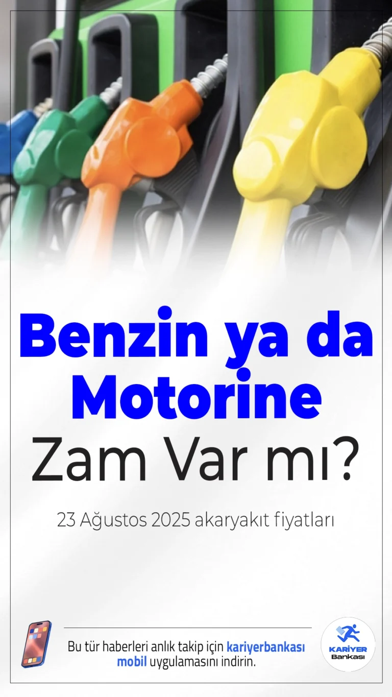 Benzin ya da Motorine Zam Var mı? 23 Ağustos 2025 Akaryakıt Fiyatları.23 Ağustos 2025 Cumartesi günü benzin, motorin ve LPG fiyatlarında herhangi bir değişiklik bulunmuyor. Fiyatlar illere göre farklılık gösteriyor.