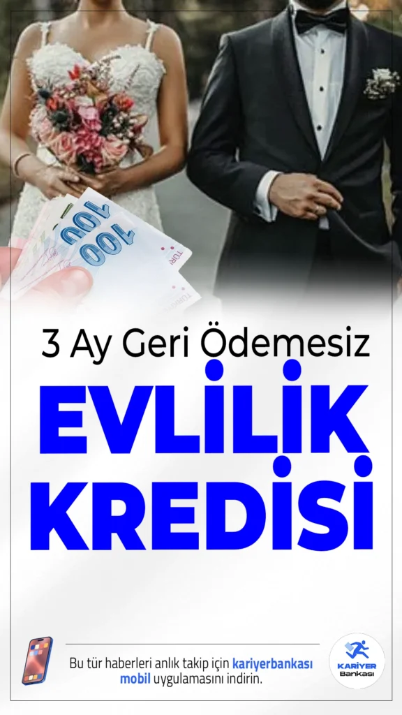 Halkbank'tan 3 Ay Geri Ödemesiz Evlilik Kredisi.Yeni evlenecek çiftlere özel hazırlanan kredi paketiyle Halkbank, düğün ve ev masraflarına finansal kolaylık sağlıyor. Kampanya kapsamında, 3 ay geri ödemesiz dönemli, uygun faizli kredi fırsatı sunuluyor.