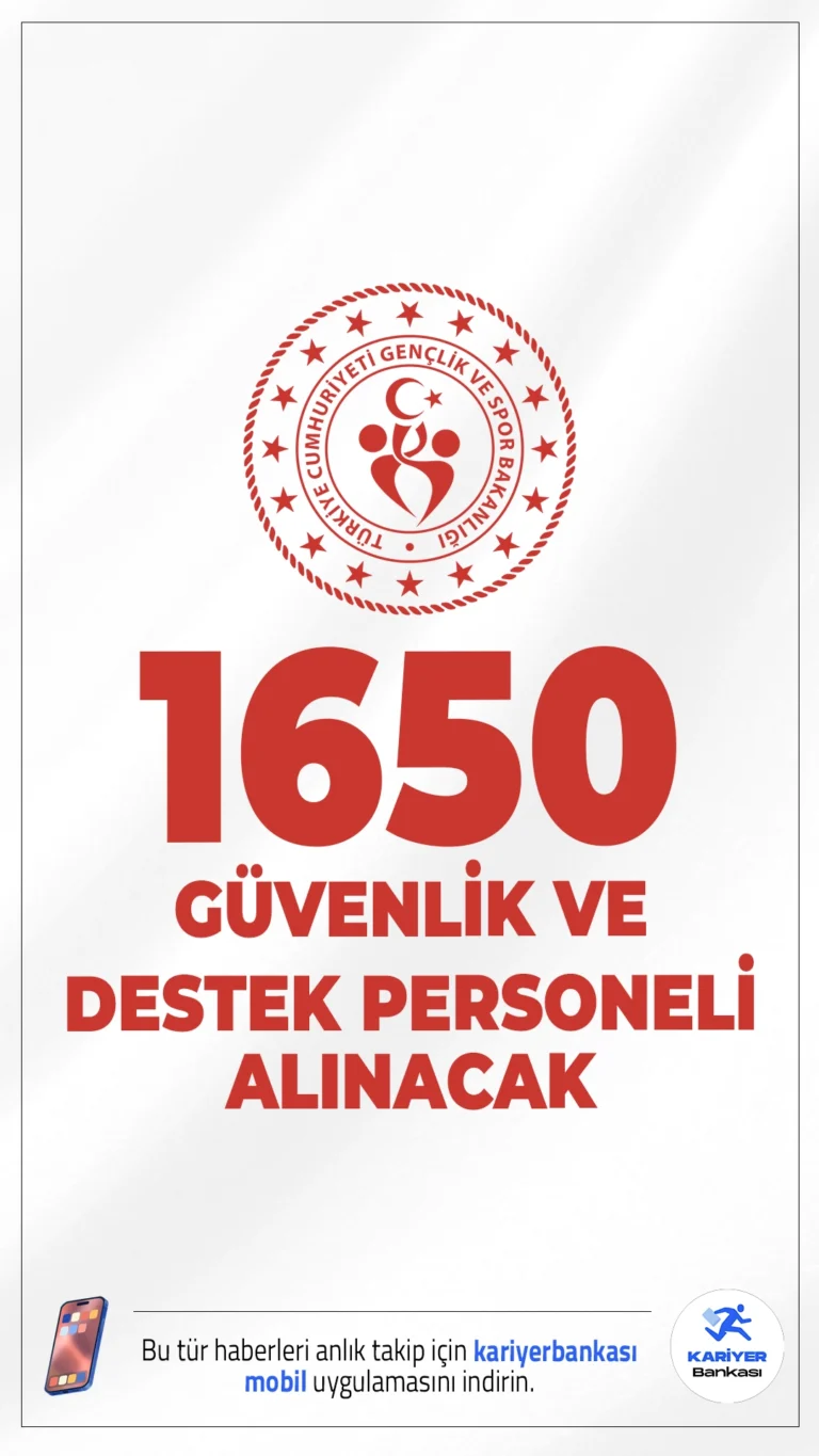 GSB 1650 Güvenlik ve Destek Personeli Alacak.Gençlik ve Spor Bakanlığı (GSB) 1650 personel alımı duyurusu yayımlandı. Bu kapsamda koruma ve güvenlik görevlisi ile destek personeli (bakım-onarım) pozisyonlarında çeşitli branşlarda istihdam sağlanacak. Alımlar, KPSS 2024 B grubu puanları esas alınarak, yazılı ve sözlü sınavsız gerçekleştirilecek.