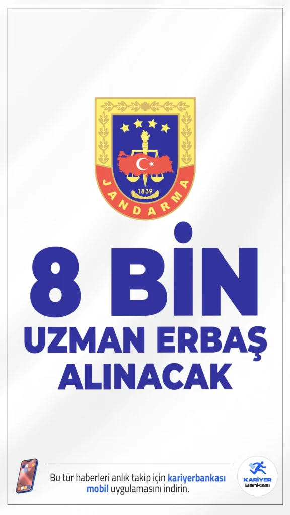 Jandarma Genel Komutanlığı 8 Bin Uzman Erbaş Alımı Yapacak.İçişleri Bakanlığı Jandarma ve Sahil Güvenlik Akademisi Başkanlığı, 2025 yılı için Jandarma Genel Komutanlığı'na 8 bin Uzman Erbaş temini yapılacağını duyurdu. Yayınlanan ilana göre, başvurular kısa süre içerisinde alınacak ve adayların belirli şartları taşıması gerekecek.
