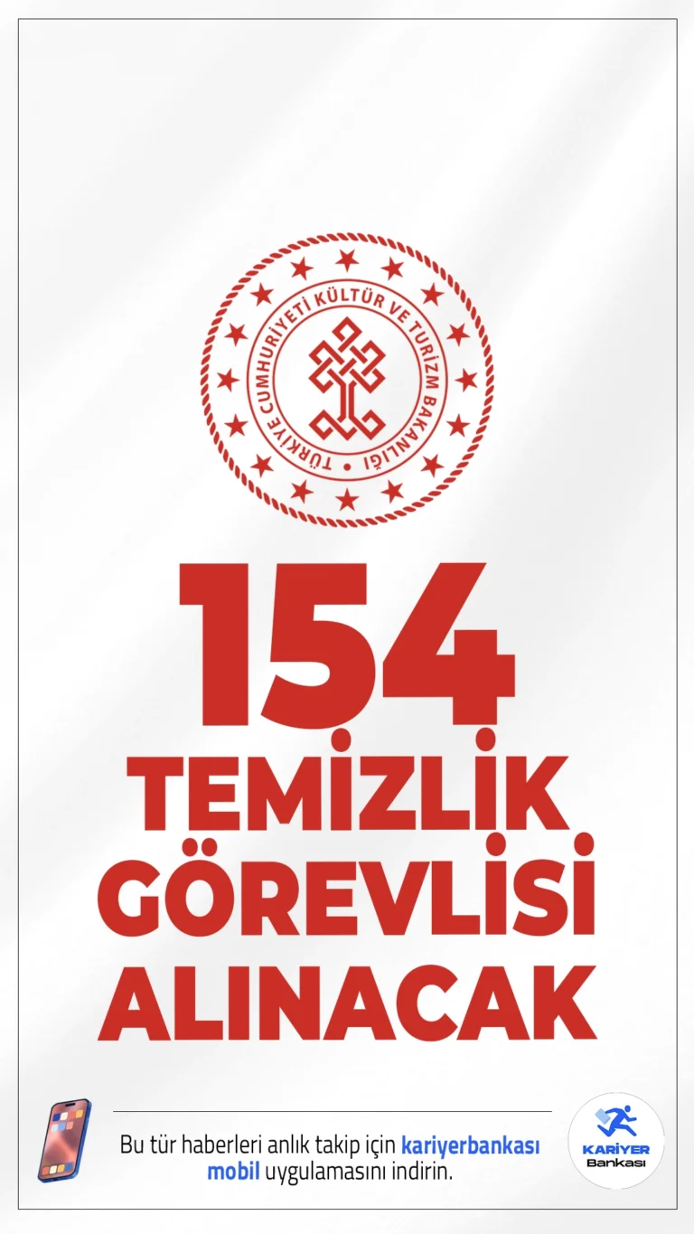 Kültür Bakanlığı 154 Temizlik Görevlisi Alımı Yapacak.Resmi Gazete’de yayımlanan duyuruya göre, Kültür ve Turizm Bakanlığı 795 sözleşmeli personel alımı kapsamında 154 temizlik görevlisi alınacak. Başvuru yapacak adayların genel şartların yanı sıra, özel şartları da dikkatle incelemesi gerekmektedir. İşte şartlar ve illere göre kontenjanlar..