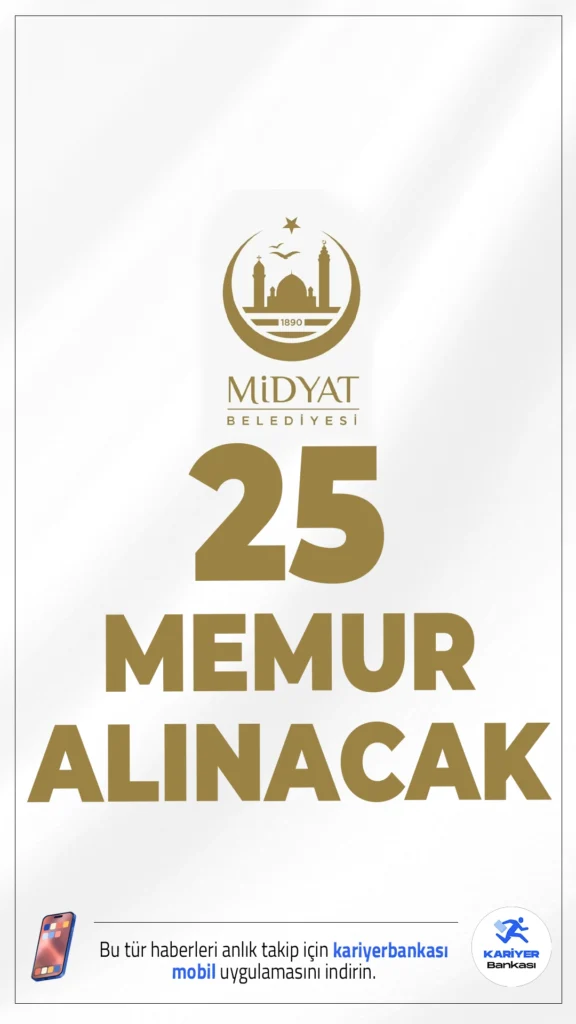 Midyat Belediyesi 25 Memur Alımı Yapacak.Midyat Belediyesi, ilk defa atanmak üzere memur alımı alacak. İlgili alım duyurusuna göre, Midyat Belediyesine ön lisans ve lisans mezunlarından zabıta memuru alımı yapılacak. Başvuru yapacak adayların genel ve özel şartları dikkatle incelemesi gerekmektedir. İşte şartlar ve başvuru bilgileri..