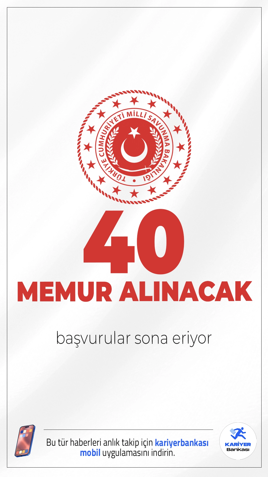 MSB 40 Memur Alımı Başvurusu Sona Eriyor.Millî Savunma Bakanlığı (MSB) merkez ve bağlı birimlerinde istihdam edilmek üzere memur alımı başvurularında son günlere girildi. İlgili alım duyurusuna göre, MSB'ye uzman yardımcısı alımı yapılacak Başvuru yapacak adayların belirtilen genel şartların yanı sıra, özel şartları da taşıması gerekmektedir.İşte şartlar ve başvuru bilgileri..