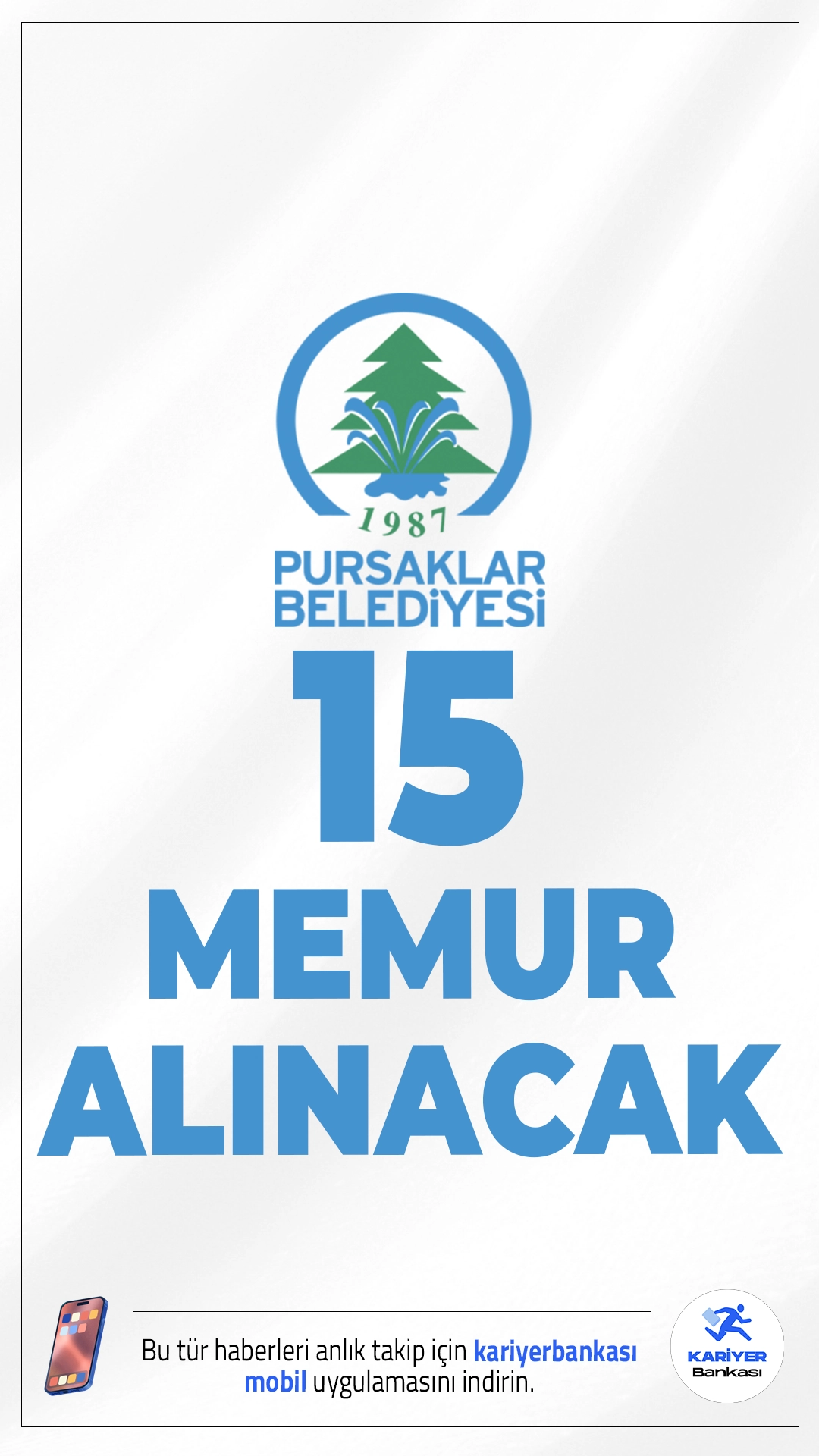 Pursaklar Belediyesi 15 Memur Alacak.Ankara ili Pursaklar Belediyesi, 657 sayılı Devlet Memurları Kanunu’na tabi olarak istihdam edilmek üzere 15 zabıta memuru alımı gerçekleştireceğini duyurdu. İlan kapsamında erkek ve kadın adaylardan olmak üzere zabıta alımı yapılacak. Adayların belirlenen şartları taşıması ve KPSS'den en az 65 puan almış olması gerekiyor.
