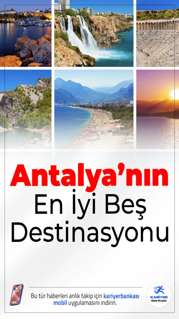 Antalya’nın En İyi Beş Destinasyonu: Her Bütçeye Göre Tatil Rehberi.Türkiye’nin turizm cenneti Antalya, sadece masmavi denizi ve altın kumlu plajlarıyla değil, aynı zamanda zengin tarihi ve doğal güzellikleriyle de dünyanın dört bir yanından ziyaretçi çekiyor. Her bütçeye uygun tatil imkânları sunan şehir, gezginlere hem kültürel hem de eğlenceli seçenekler vadediyor. İşte Antalya’nın bu yaz mutlaka görülmesi gereken beş gözde noktası…