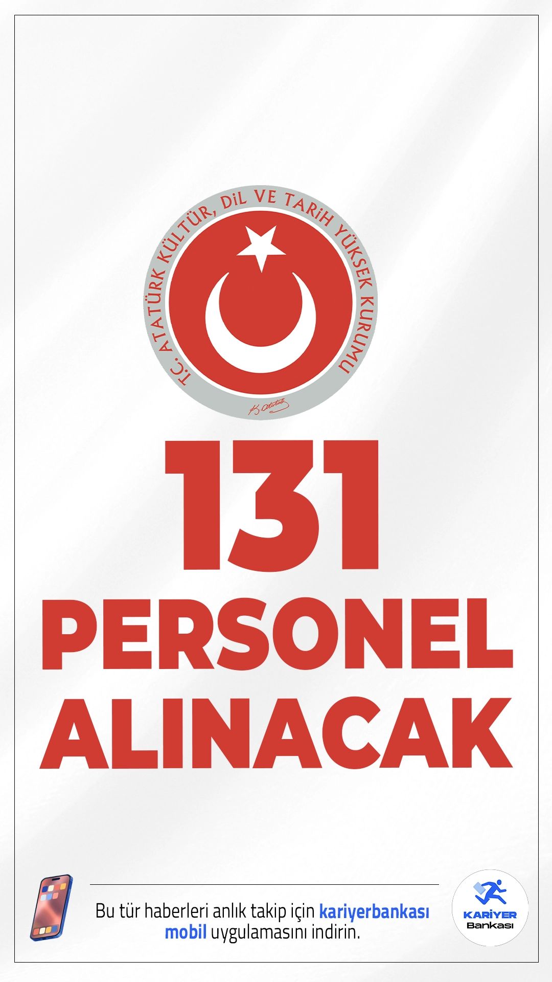 Kültür Bakanlığı Atatürk Kültür, Dil ve Tarih Yüksek Kurumu (AYK) 131 Personel Alımı Yapacak.Atatürk Kültür, Dil ve Tarih Yüksek Kurumu ile bağlı kuruluşlar olan Atatürk Araştırma Merkezi, Atatürk Kültür Merkezi, Türk Dil Kurumu ve Türk Tarih Kurumunda istihdam edilmek üzere 131 sözleşmeli personel alınacak. İlan kapsamında lisans, ön lisans ve ortaöğretim mezunlarının başvuru yapabileceği birçok kadro yer alıyor.İşte kadrolar v e şartlar...