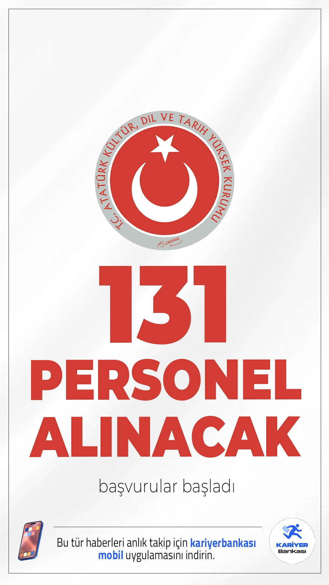 Kültür Bakanlığı Atatürk Kültür, Dil ve Tarih Yüksek Kurumu (AYK) 131 Personel Alımı Başvuruları Alınacak.Atatürk Kültür, Dil ve Tarih Yüksek Kurumu ile bağlı kuruluşlar olan Atatürk Araştırma Merkezi, Atatürk Kültür Merkezi, Türk Dil Kurumu ve Türk Tarih Kurumunda istihdam edilmek üzere sözleşmeli personel alımı başvuruları başladı. Resmi Gazete'de yayımlanan duyuruda, AYK'ya lisans, ön lisans ve ortaöğretim mezunlarından personel alımı yapılacağı aktarıldı.İşte başvuru şartları ve diğer tüm detaylar..