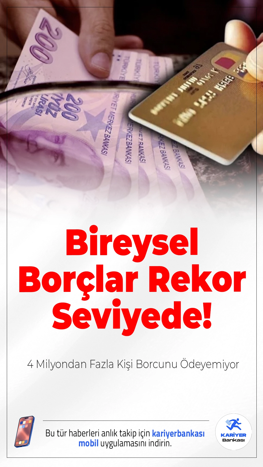 Bireysel Borçlar Rekor Seviyede! 4 Milyondan Fazla Kişi Borcunu Ödeyemiyor.Yüksek enflasyon ve kur artışı, milyonlarca vatandaşın bütçesini zorluyor. Kredi kartı ve bireysel kredi borcunu ödeyemeyenlerin sayısı rekor kırdı.