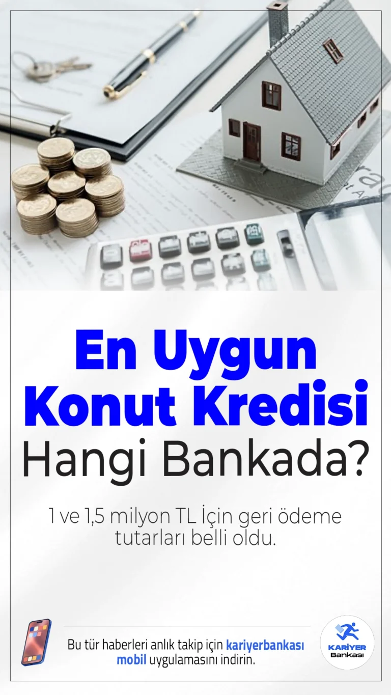 En Uygun Konut Kredisi Hangi Bankada? 1 ve 1,5 Milyon TL İçin Geri Ödeme Hesaplandı.Konut kredisi faizleri düşmeye başlasa da 10 yıl vadede geri ödeme yükü oldukça yüksek. İşte 1 ve 1,5 milyon TL’lik kredi çekenlerin ödeyeceği rakamlar ve en düşük faiz sunan bankalar…