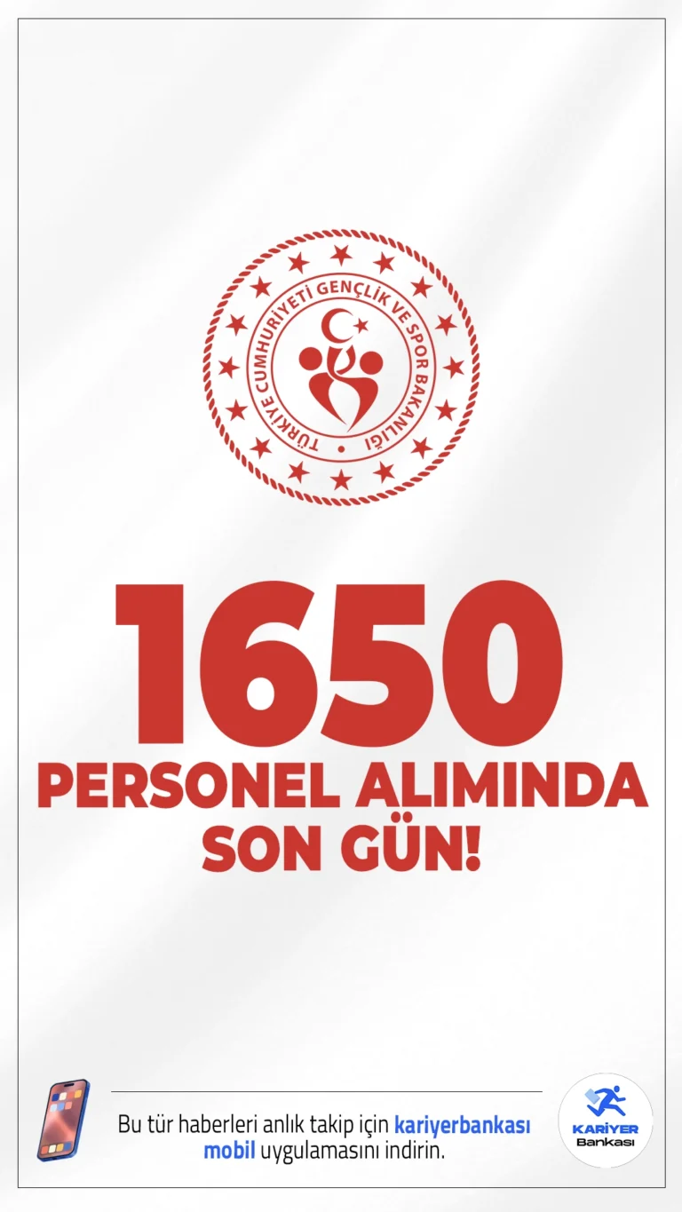 GSB 1650 Personel Alımında Son Güne Girildi.Gençlik ve Spor Bakanlığı (GSB) 1650 personel alımı başvuruları sona eriyor. İlgili alım duyurusuna göre, GSB'ye koruma ve güvenlik görevlisi ile destek personeli (bakım-onarım) pozisyonlarında personel alınacak. Alımlar, KPSS 2024 B grubu puanları esas alınarak, yazılı ve sözlü sınavsız gerçekleştirilecek.Başvurular bugün(18 Ağustos 2025) sona eriyor.