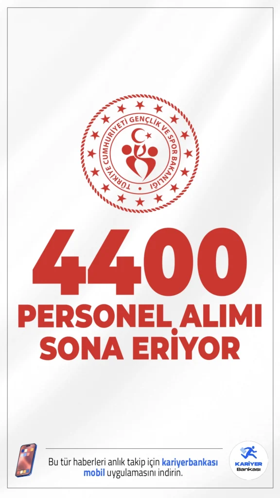 GSB 4400 Personel Alımı Başvurusu Sona Eriyor.Gençlik ve Spor Bakanlığı (GSB) 4400 personel alımı başvuruları sona eriyor.İlgili alım duyurusunda, GSB'ye mülakatsız 2750 temizlik görevlisi, 1650 güvenlik ve destek personeli alımı ünvanlarında toplam 4 bin 400 personel alımı yapılacağı aktarıldı.İşte illere göre kontenjanlar ve şartlar...