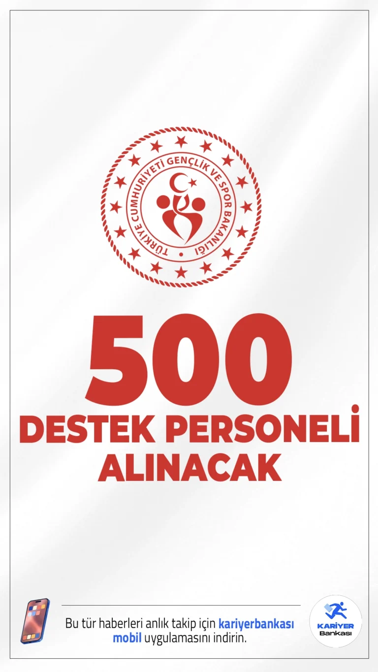 GSB 500 Destek Personeli Alımı Yapacak.Gençlik ve Spor Bakanlığı (GSB) 500 destek personeli alımı başvuruları sürüyor. İlgili alım duyurusunda GSB'ye ortaöğretim mezunu adaylardan olmak üzere destek personeli alımı yapılacağı aktarıldı.