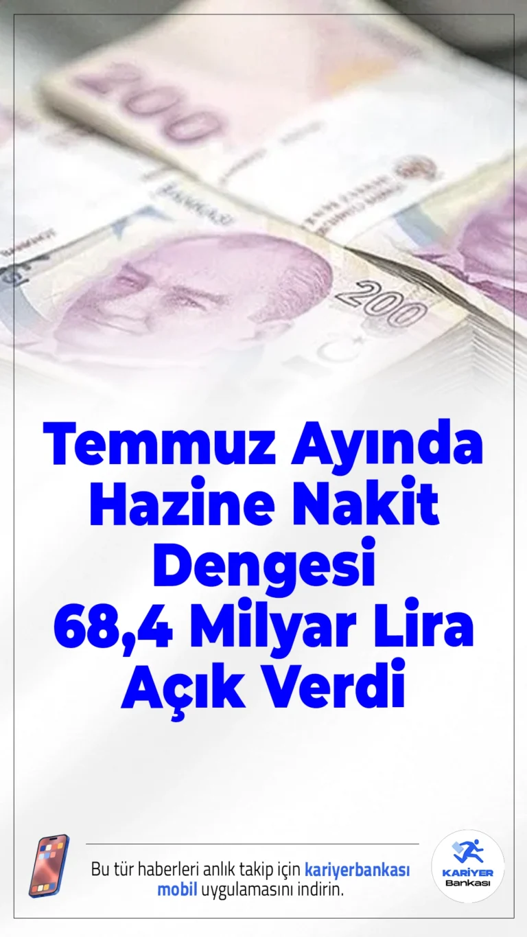 Temmuz Ayında Hazine Nakit Dengesi 68,4 Milyar Lira Açık Verdi.Temmuz ayında Hazine'nin nakit dengesi 68,4 milyar TL açıkla kapandı. Haziran ayına göre açıkta dikkat çekici bir azalma yaşandı.