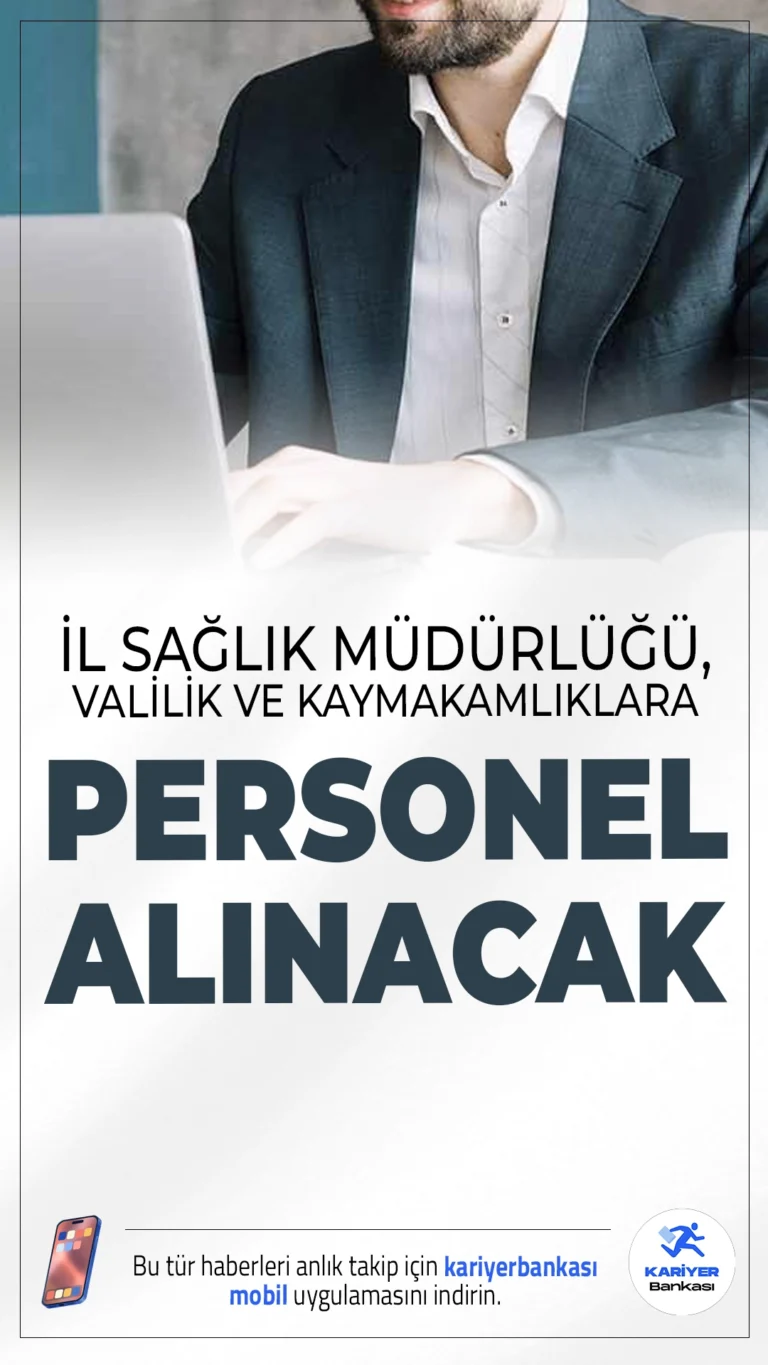 İl Sağlık Müdürlüğü, Valilik ve Kaymakamlıklara Personel Alımı Yapılacak.İŞKUR 2025 yılı İstihdam Uyum Programı (İUP) çerçevesinde il sağlık müdürlükleri, valilikler ve kaymakamlıklar başta olmak üzere kamu kurumlarında istihdam edilmek üzere yeni personel alımı başlattı. Alımlar; bakım, onarım ve destek faaliyetleri alanında yapılacak. Başvuru süreci başlamış olup detaylar aşağıda verilmiştir.