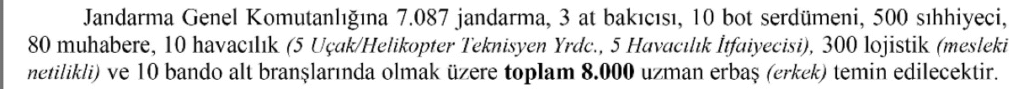 Jandarma 8 bin uzman erbaş
