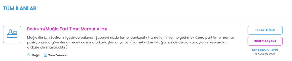 İş Bankası Part Time Memur Alımı 