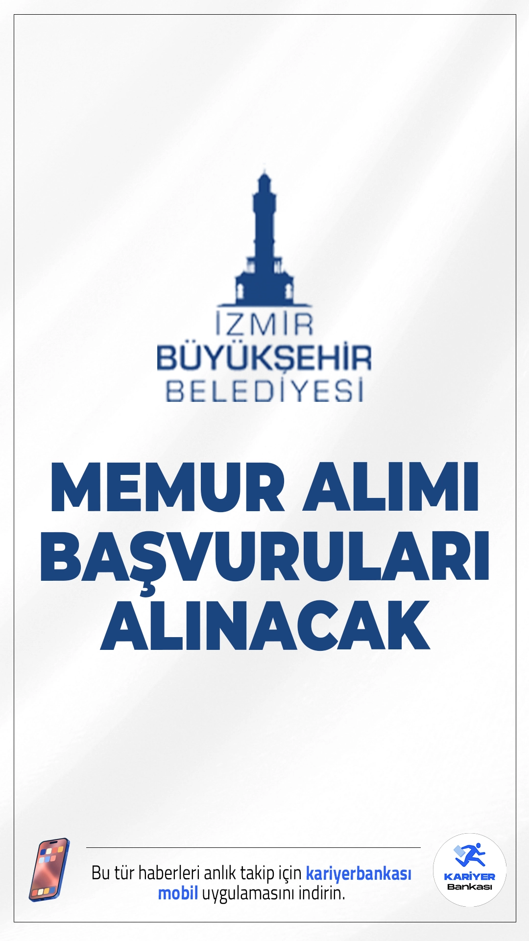 İzmir Büyükşehir Belediyesi 50 Memur Alımı Başvuruları Alınacak.İzmir Büyükşehir Belediye Başkanlığı memur alımı başvuruları başladı. Resmi Gazete'de yayımlanan duyuruya göre, İzmir Büyükşehir Belediyesine ön lisans ve lisans programlarından mezun memur alımı yapılacak. Başvuru yapacak adayların genel ve özel şartları sağlaması gerekmektedir.İşte şartlar ve kontenjanlar...