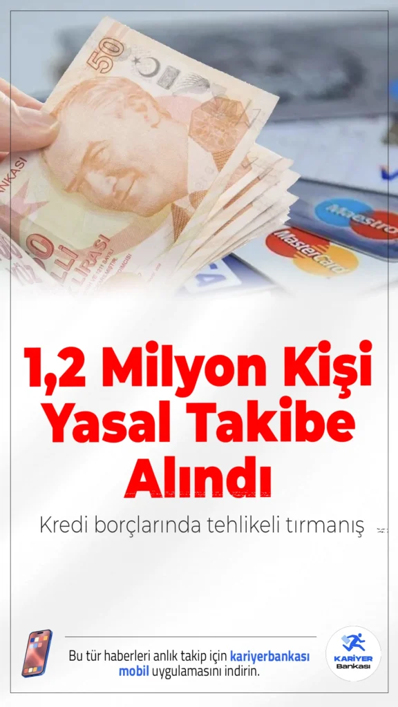 Kredi Borçlarında Tehlikeli Tırmanış: 1,2 Milyon Kişi Yasal Takibe Alındı.Yılın ilk yarısında bireysel kredi ve kredi kartı borcunu ödeyemeyen 1,2 milyon kişi yasal takibe düşerken, takipteki borçlar son bir yılda yüzde 176 arttı.