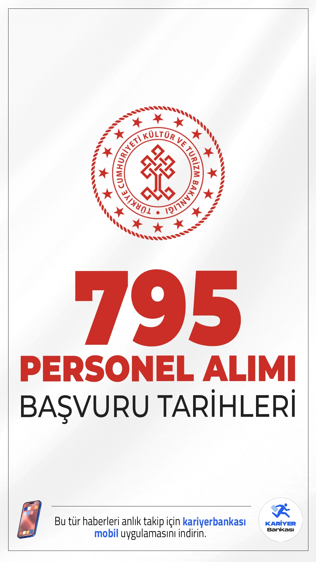 Kültür Bakanlığı 795 Personel Alımı Başvuru Tarihleri.Kültür ve Turizm Bakanlığı, toplam 795 sözleşmeli personel alımı yapacak. İlgili alım duyurusuna göre, Kültür Bakanlığına büro personeli, kütüphaneci, koruma ve güvenlik görevlisi, temizlik personeli, şoför, tekniker/teknisyen ve aşçı ünvanlarında personel alımı yapılacak.Başvurular 25 Ağustos–8 Eylül 2025 tarihleri arasında yapılacak.İşte şartlar..