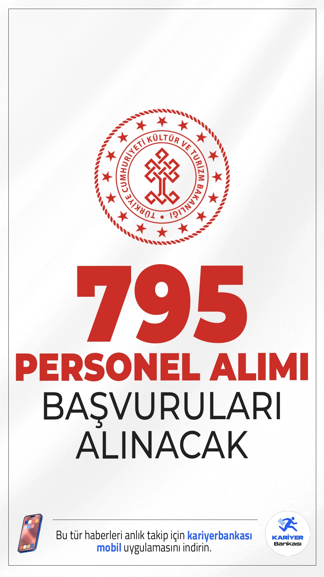 Kültür Bakanlığı 795 Personel Alımı Başvuruları Alınacak.İlgili alım duyurusuna göre, Kültür ve Turizm Bakanlığına büro personeli, kütüphaneci, koruma ve güvenlik görevlisi, temizlik personeli, şoför, tekniker/teknisyen ve aşçı ünvanlarında sözleşmeli personel alımı yapılacak. Başvurular bugün (25 Ağustos) itibarıyla alınmaya başlandı. Başvuru yapacak adayların genel şartların yanı sıra, özel şartları da dikkatle incelemesi gerekmektedir. İşte şartlar ve başvuru bilgileri...