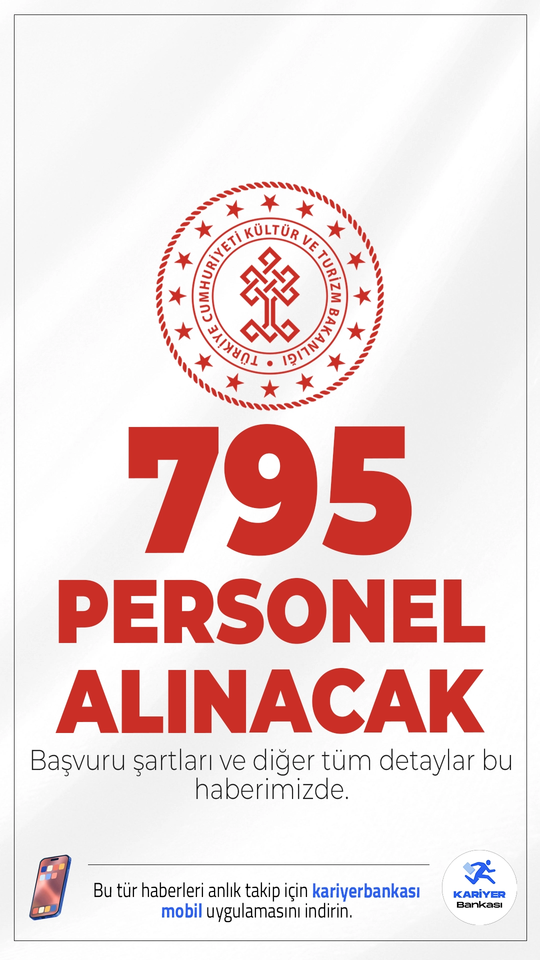 Kültür Bakanlığı 795 Personel Alımı Başvuru Şartları.Kültür ve Turizm Bakanlığına personel alımı başvuru işlemleri devam ediyor. İlgili alım duyurusunda, Kültür Bakanlığına büro personeli, kütüphaneci, koruma ve güvenlik görevlisi, temizlik personeli, şoför, tekniker/teknisyen ve aşçı pozisyonları için sözleşmeli personel alımı yapılacağı aktarıldı. Başvuru şartları ve diğer tüm detaylar bu haberimizde.