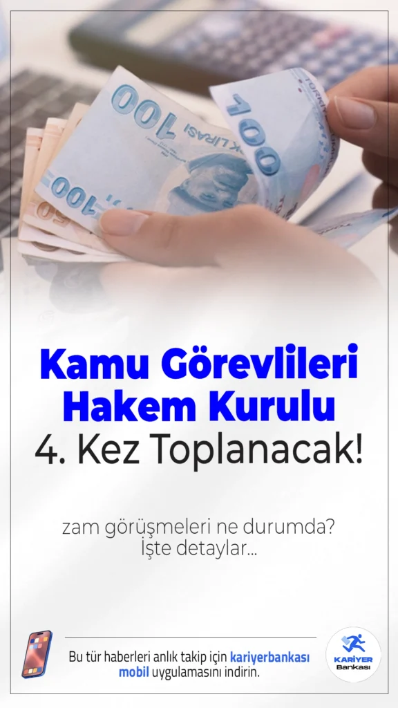 Kamu Görevlileri Hakem Kurulu 4. Kez Toplanıyor: Zam Görüşmeleri Sürüyor.Memur ve emeklilerin 2026-2027 dönemine ait mali hakları için karar süreci devam ediyor. Kurul, yarın dördüncü kez toplanacak.