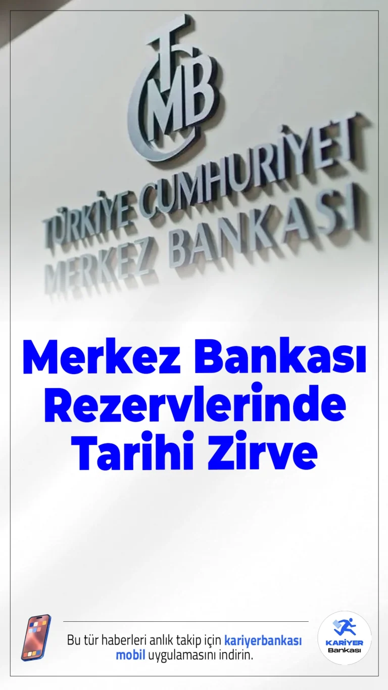Merkez Bankası Rezervlerinde Tarihi Zirve.Türkiye Cumhuriyet Merkez Bankası (TCMB) toplam rezervleri, 8 Ağustos haftasında 5 milyar 377 milyon dolar artarak 174 milyar 365 milyon dolara ulaştı ve tüm zamanların rekorunu kırdı.