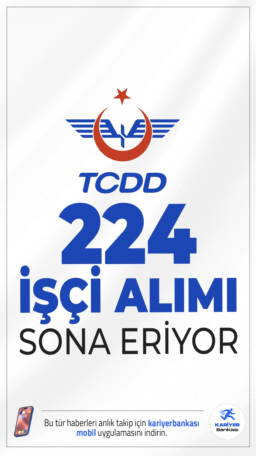 TCDD 224 İşçi Alımı Başvurusu Sona Eriyor.Türkiye Cumhuriyeti Devlet Demiryolları (TCDD) Taşımacılık AŞ daimi işçi alımı başvuruları yarın (15 Ağustos) sona erecek. Alımlar belirsiz süreli iş sözleşmesi ile gerçekleştirilecek. Başvuru yapacak adayların genel şartların yanı sıra, özel şartları da dikkatle incelemesi gerekmektedir.İşte şartlar ve başvuru bilgileri...