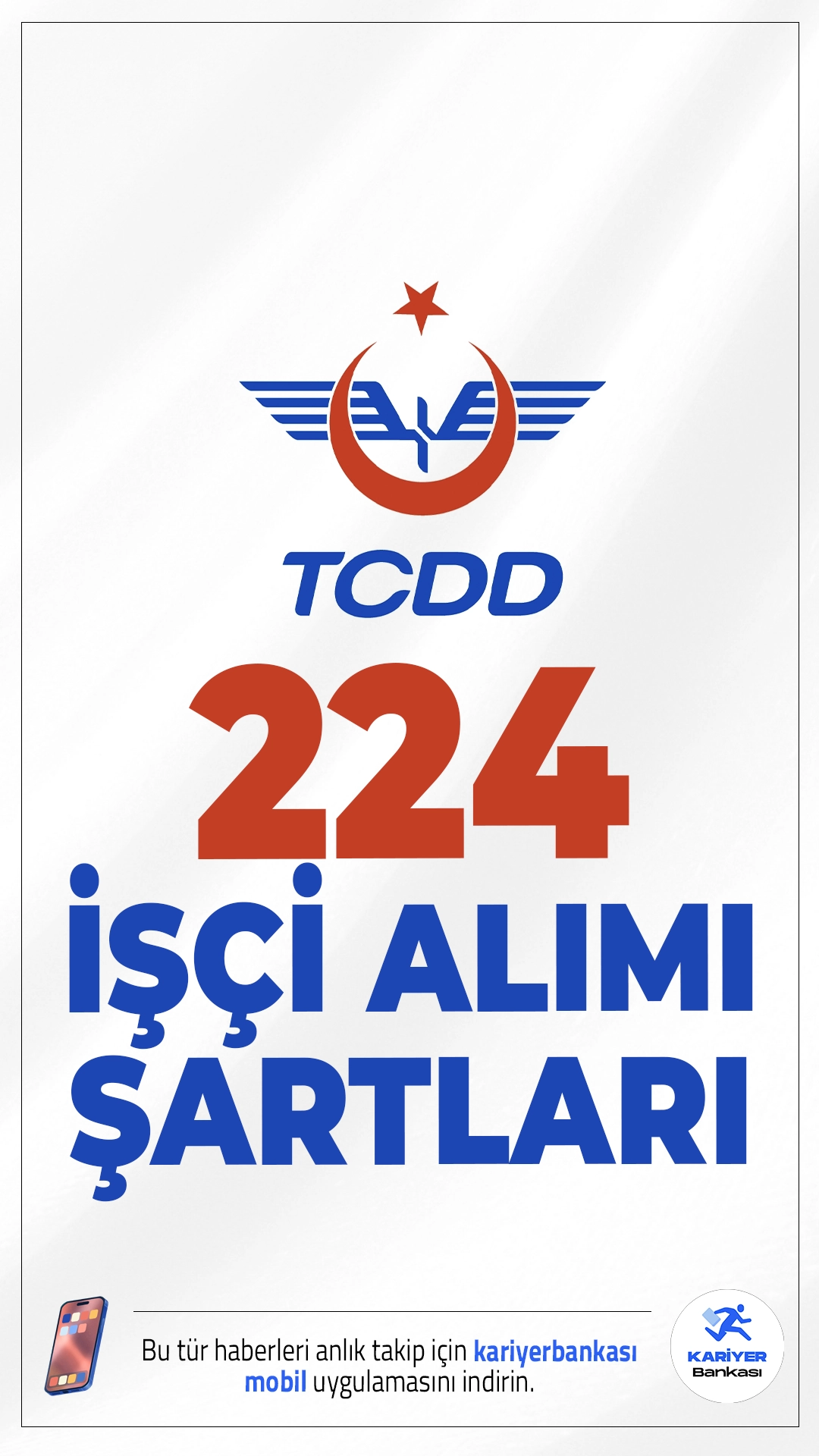 TCDD 224 İşçi Alımı Başvuru Şartları.Türkiye Cumhuriyeti Devlet Demiryolları (TCDD) Taşımacılık AŞ, daimi işçi alımı başvuruları sürüyor. Alımlar belirsiz süreli iş sözleşmesi ile gerçekleştirilecek.Başv uru yapacak adayların genel ve özel şartları dikkatle taşıması gerekmektedir.İşte şartlar ve başvuru bilgileri...