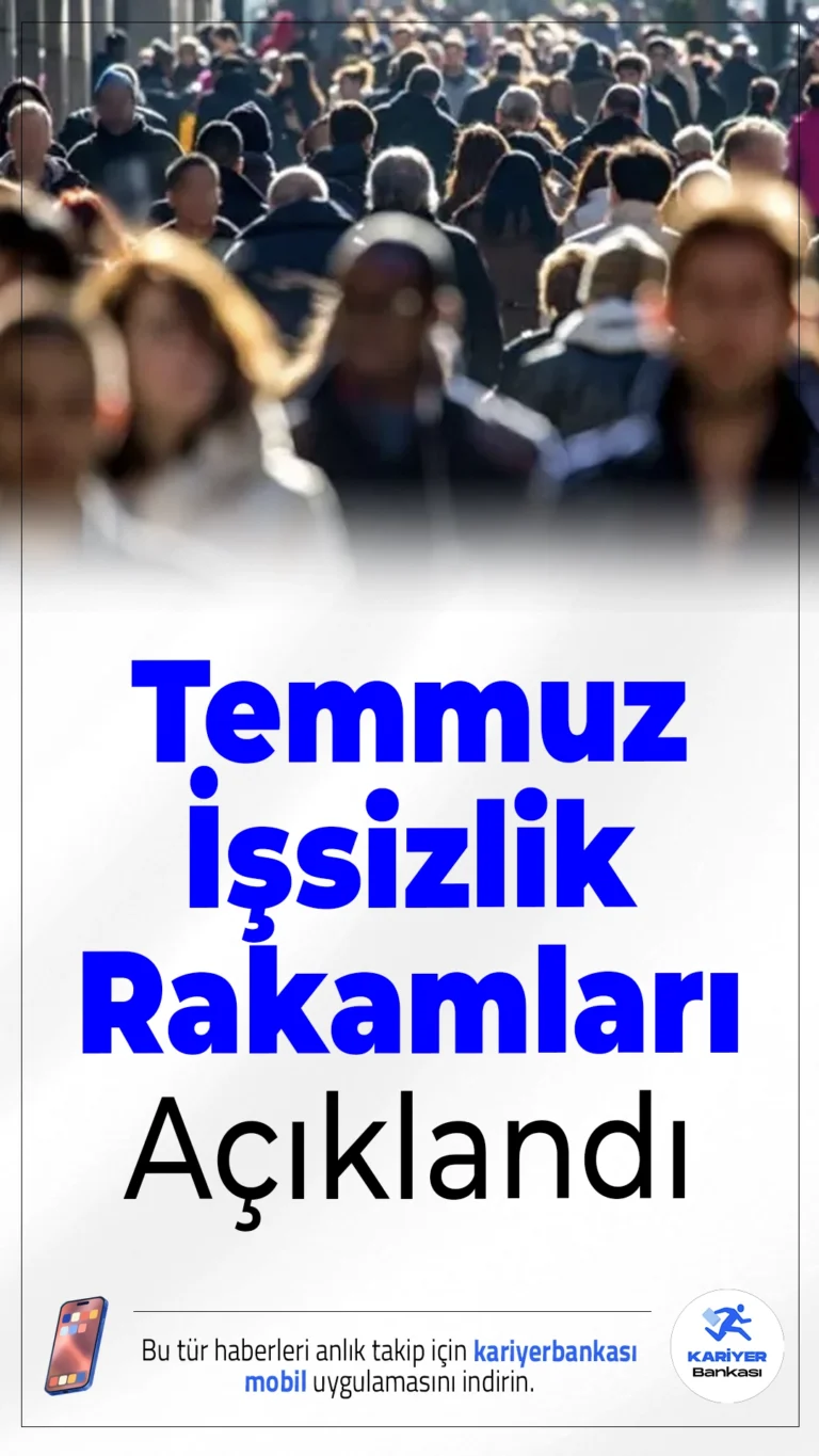 Temmuz Ayı İşsizlik Rakamları Açıklandı: İşsizlik Yüzde 8'e Geriledi.Temmuz 2025'te işsizlik oranı yüzde 0,4 puanlık azalışla yüzde 8 seviyesine indi. Kadınlarda işsizlik hâlâ yüksek.