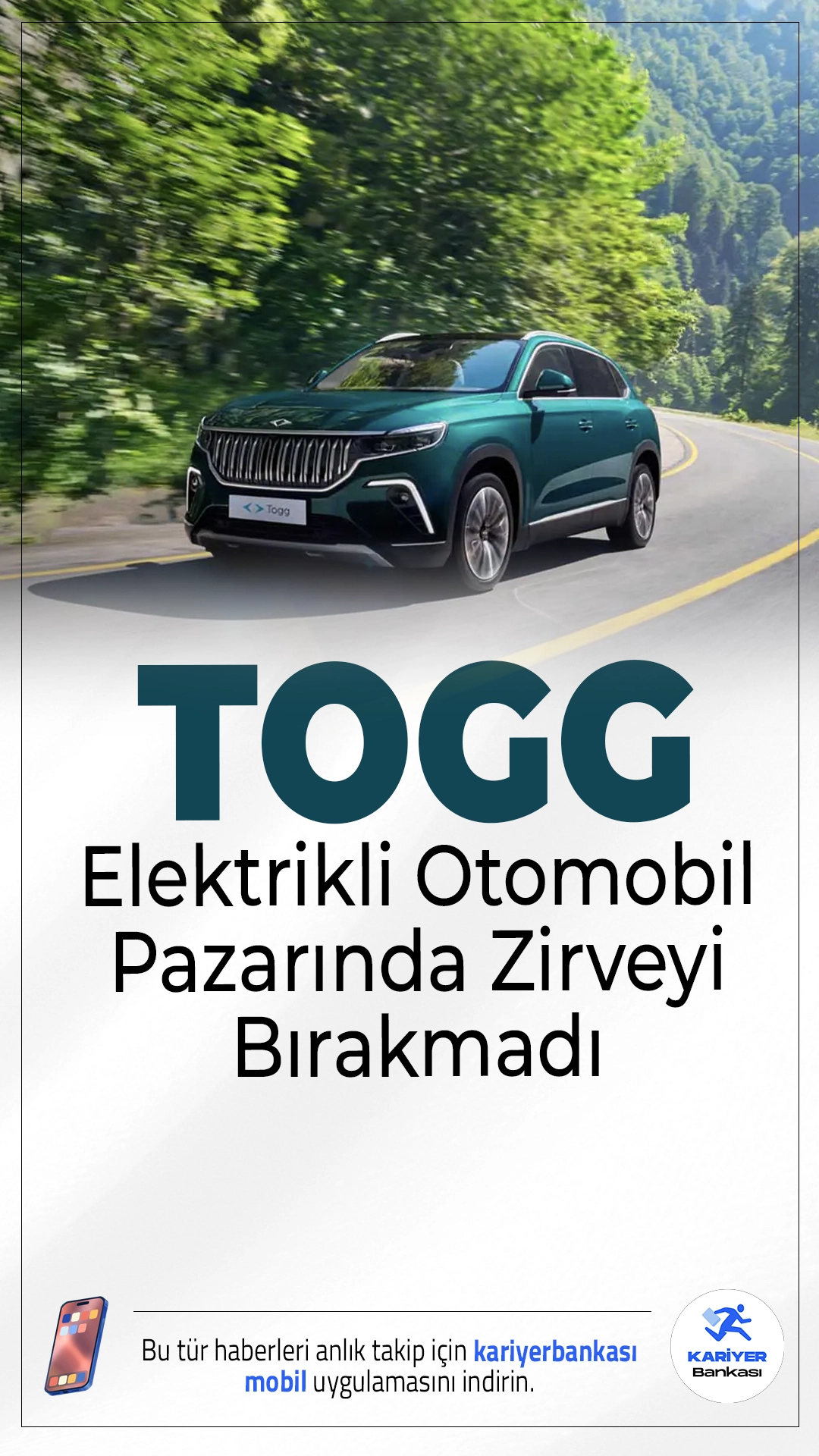 Togg, Elektrikli Otomobil Pazarında Zirveyi Bırakmadı.Togg, 2025'in ilk 7 ayında 19 bin 821 satışla Türkiye elektrikli otomobil pazarında liderliğini sürdürdü, yaklaşık yüzde 20'lik pazar payıyla rakiplerine fark attı.