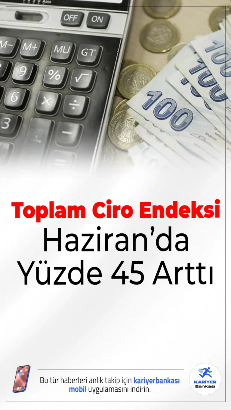 Toplam Ciro Endeksi Haziran’da Yüzde 45 Arttı.Haziranda sanayi, inşaat, ticaret ve hizmet sektörleri toplam ciro endeksi, geçen yılın aynı ayına göre yüzde 45 yükseldi.