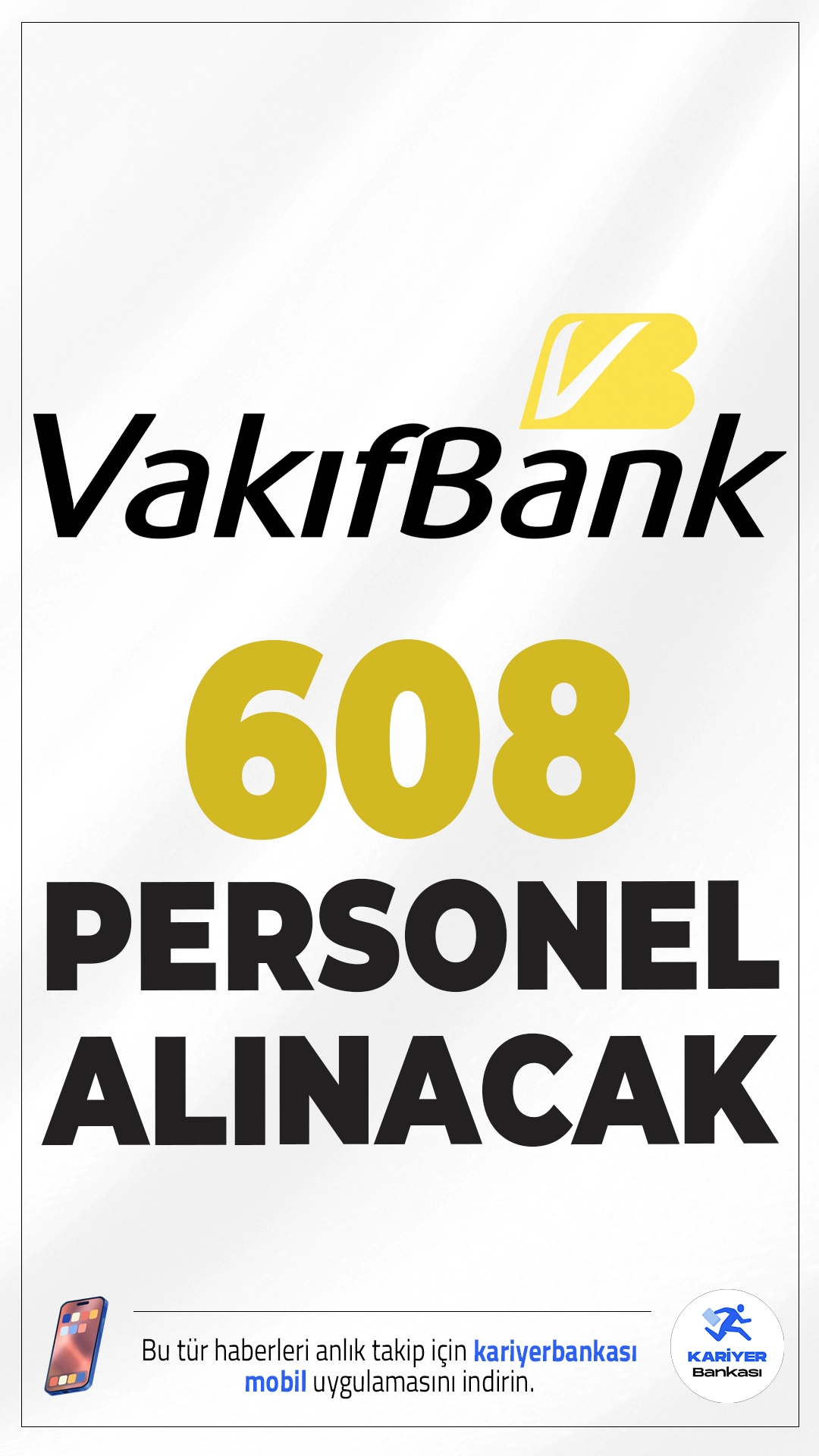 VakıfBank 608 Personel Alımı Yapacak.VakıfBank 2025 yılı personel alımı kapsamında toplam 608 kişilik kadro için ilan yayımladı. Alım yapılacak kadrolar ve kontenjanlar netleşti. Adaylar, Müfettiş Yardımcısı, BT Müfettiş Yardımcısı, Kontrolör Yardımcısı, BT Kontrolör Yardımcısı, Uzman Yardımcısı ve Memur pozisyonları için sınava girebilecek.