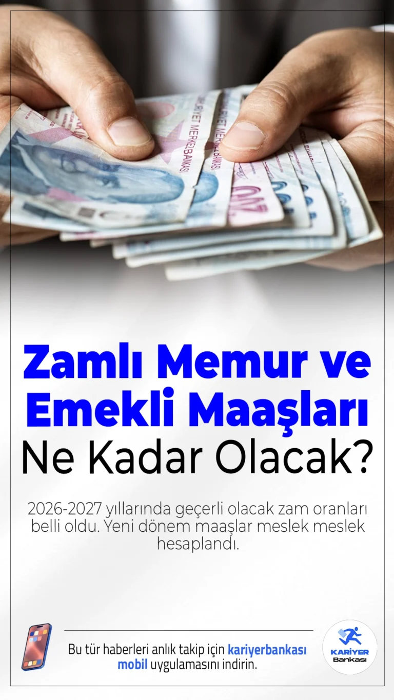 Zamlı Memur ve Emekli Maaşları Ne Kadar Olacak?Memurlar ve emekliler için 2026-2027 yıllarında geçerli olacak zam oranları belli oldu. %13,26 zam ve 1000 TL seyyanen artışla maaşlar yeniden şekillendi. Yeni dönem maaşlar meslek meslek hesaplandı.