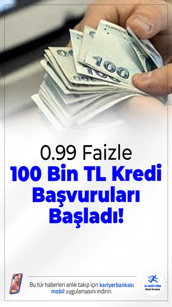 Akbank 0.99 Faizle 100 Bin TL Kredi Başvuruları Başladı!Akbank, düşük faizli kredi arayanlara özel 100 bin TL'ye kadar 0.99 faiz oranlı kredi kampanyasını başlattı. Başvurular mobil uygulama üzerinden alınırken, kampanya 15 Eylül 2025’e kadar sürecek.