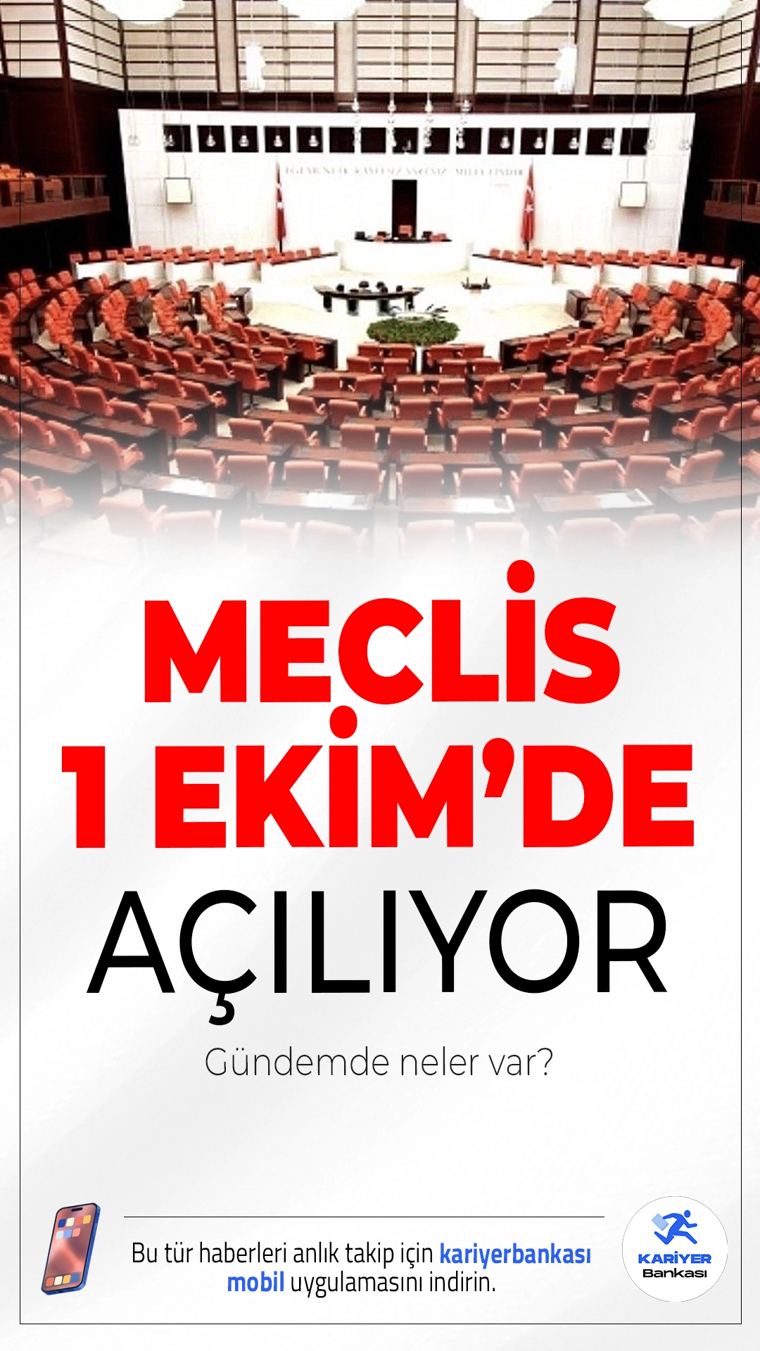 Meclis 1 Ekim’de Açılıyor.Yaklaşık 3 ay süren yaz tatilinin ardından Türkiye Büyük Millet Meclisi, 1 Ekim'de yeni yasama yılına başlıyor. Gündemde ekonomi, anayasa çalışmaları ve sosyal politikalar var.