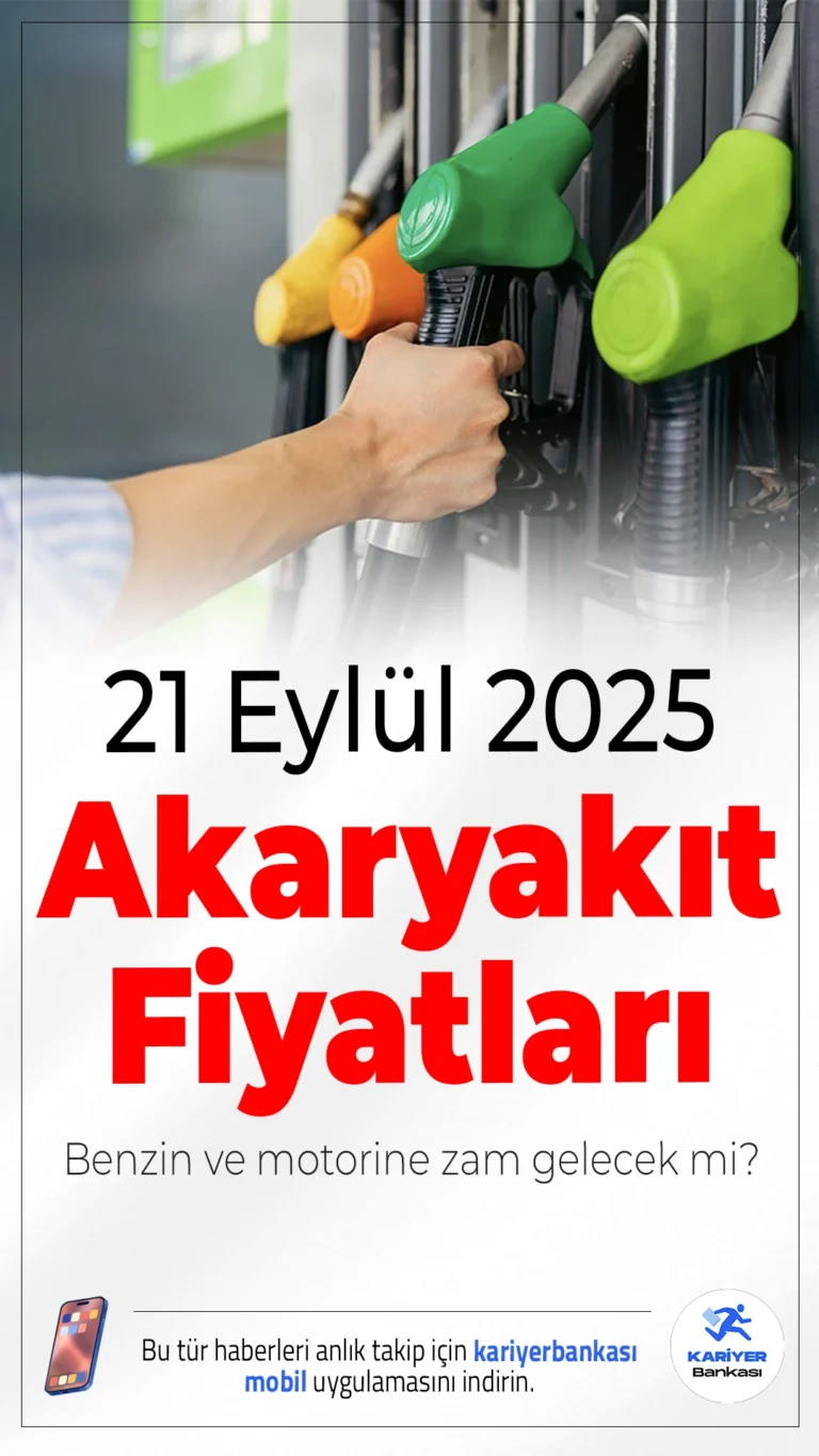 21 Eylül 2025 Akaryakıt Fiyatları: Benzin ve Motorine Zam Gelecek mi?Akaryakıt fiyatları döviz kuru ve Brent petrol fiyatlarındaki dalgalanmalara bağlı olarak değişmeye devam ediyor. 21 Eylül 2025 Pazar günü itibarıyla İstanbul, Ankara ve İzmir’de benzin, motorin ve LPG fiyatlarında herhangi bir zam ya da indirim görülmedi. İşte il il güncel fiyatlar...