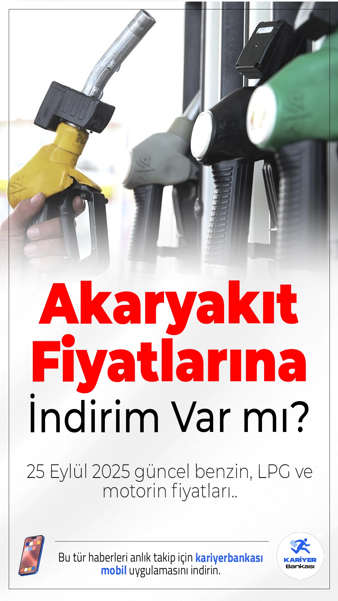 Akaryakıt Fiyatları 25 Eylül 2025: Benzin ve Motorine İndirim Bekleniyor mu?Brent petrol ve döviz kurundaki dalgalanmaların etkisiyle akaryakıt fiyatları sürekli değişiyor. 25 Eylül 2025 itibarıyla benzin, motorin ve LPG fiyatları yeniden gündemde.