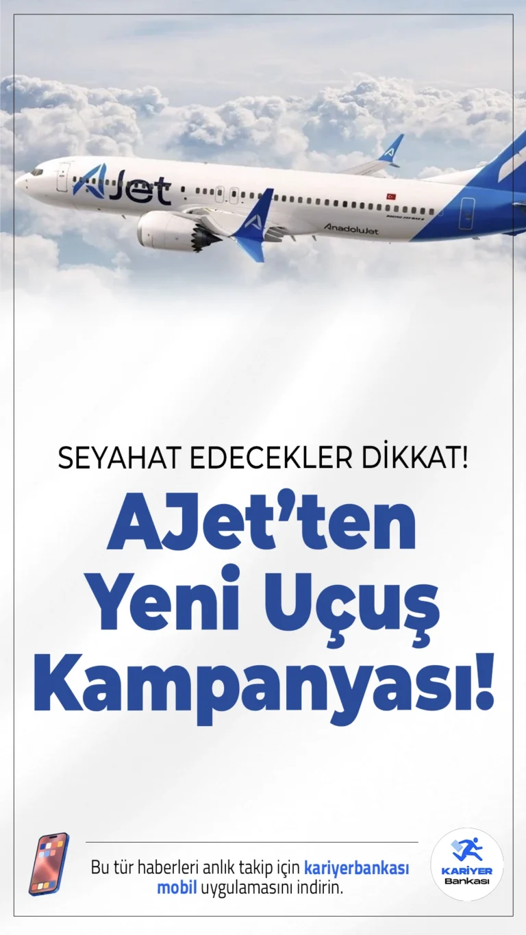 AJet Yeni Uçuş Kampanyasını Duyurdu!Uçak bileti alacaklar dikkat: AJet’in yeni kampanyası ile yurt içi seyahatlerde salı, çarşamba ve perşembe günleri büyük indirim fırsatları sizi bekliyor!